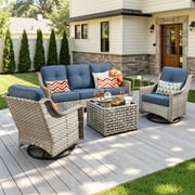 Vcatnet 5 Pieces Outdoor Patio Furniture Set High-Back Wicker Rattan Conversation Set Outdoor Sectional with Swivel Chairs and Coffee Table, Denim Blue