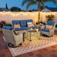 thumbnail image 1 of Vcatnet 5 Pieces Outdoor Patio Furniture Set High-Back Wicker Rattan Conversation Set Outdoor Sectional with Swivel Chairs and Coffee Table, Navy Blue, 1 of 11