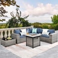 thumbnail image 1 of Vcatnet 7 Pieces Patio Furniture Outdoor Wicker Conversation Set with Fire Pit Table and Coffee Table,Denim Blue, 1 of 8