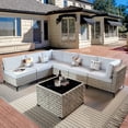 thumbnail image 1 of Vcatnet 7 Pieces Patio Outdoor Conversation Set All Weather Wicker Furniture Sectional Sofa Set with Solar Lamp Coffee Table,Gray, 1 of 6
