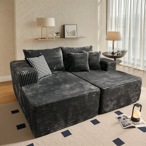 Vcatnet 75" Oversized Modular Sectional Sofa Cloud Couch Plush Corduroy Chaise Lounge Loveseat Sofa Bed Upholstered Sleeper Sofa for Living Room and Bedroom, Gray