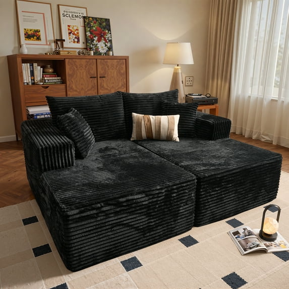 Vcatnet 75"x62" Chaise Lounge Chair Indoor Oversized Lounge Couch Plush Upholstered Corduroy Cloud Sofa Bed for Living Room and Bedroom, Black