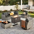 thumbnail image 1 of Vcatnet Outdoor Conversation Set, 8 Pieces Sectional Sofa with Fire Pit, All Weather Wicker Patio Furniture Set with Swivel Rocker Black, 1 of 9
