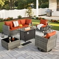 thumbnail image 1 of Vcatnet Outdoor Conversation Set, 8 Pieces Sectional Sofa with Fire Pit, All Weather Wicker Patio Furniture Set with Swivel Rocker Orange Red, 1 of 9