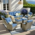 thumbnail image 1 of Vcatnet 8 Pieces Outdoor Conversation Set Sectional Sofa All Weather Wicker High-Back Patio Furniture Set with Swivel Rocking Chairs and Ottoman, Diamond Blue, 1 of 11