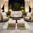 thumbnail image 1 of Vcatnet Outdoor Patio Furniture with Fire Pit 7 Pieces Sectioal Sofa All Weather Wicker High-Back Conversation Set with Swivel Glider Rockers, Gray, 1 of 10