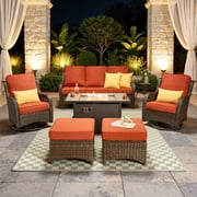Vcatnet Outdoor Patio Furniture with Fire Pit 7 Pieces Sectioal Sofa All Weather Wicker High-Back Conversation Set with Swivel Glider Rockers, Orange Red deal from Walmart
