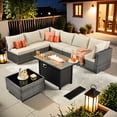 thumbnail image 1 of Vcatnet 8 Pieces Patio Furniture with Fire Pit Wicker Outdoor Conversation Set Outside Sectional Sofa with Coffee Table Beige, 1 of 9
