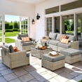 thumbnail image 1 of Vcatnet 8 Pieces Outdoor Patio Furniture Sectional Sofa PE Rattan Wicker Conversation Set with Solar Powered Coffee Table for Porch, Backyard, Dark Gray, 1 of 9