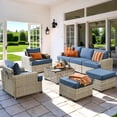 thumbnail image 1 of Vcatnet 8 Pieces Outdoor Patio Furniture Sectional Sofa PE Rattan Wicker Conversation Set with Solar Powered Coffee Table for Porch, Backyard, Denim Blue, 1 of 9