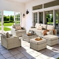 thumbnail image 1 of Vcatnet 8 Pieces Outdoor Patio Furniture Sectional Sofa PE Rattan Wicker Conversation Set with Solar Powered Coffee Table for Porch, Backyard, Beige, 1 of 8