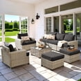 thumbnail image 1 of Vcatnet 8 Pieces Outdoor Patio Furniture Sectional Sofa PE Rattan Wicker Conversation Set with Solar Powered Coffee Table for Porch, Backyard, Black, 1 of 9