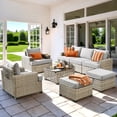 thumbnail image 1 of Vcatnet 8 Pieces Outdoor Patio Furniture Sectional Sofa PE Rattan Wicker Conversation Set with Solar Powered Coffee Table for Porch, Backyard, Gray, 1 of 9