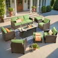 thumbnail image 1 of Vcatnet 8 Pieces Patio Furniture Sets with 54" Fire Pit Table, Outdoor Wicker Rattan Sectional Sofa, All Weather High Back Conversation Set with Ottoman for Porch,Backyard,Green, 1 of 9