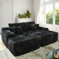 Vcatnet 81" Modular Sectional Sofa Couch Corduroy Chaise Lounge Loveseat Sofa Bed Oversized Upholstered Sleeper Sofa for Living Room and Bedroom, Black