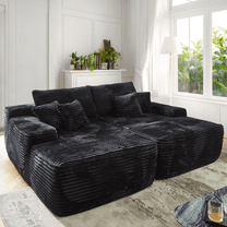 Vcatnet 81"x67" Oversized Chaise Lounge Chair Indoor Cloud Plush Corduroy Loveseat Sofa Bed Sleeper Sofa Couch for Living Room, Bedroom, Black