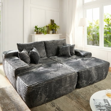 Vcatnet 81" Modular Sectional Sofa Couch Corduroy Chaise Lounge Loveseat Sofa Bed Oversized Upholstered Sleeper Sofa for Living Room and Bedroom, Gray