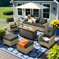thumbnail image 1 of Vcatnet 9 Pieces Patio Fire Pit Sets, Outdoor Patio Conversation Furniture Set, Wicker Sectional Sofa with Swivel Glider Chairs and Ottoman, Black, 1 of 10