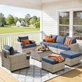thumbnail image 1 of Vcatnet 8 Pieces Patio Furniture Sets PE Wicker Sectional Sofa Rattan Outdoor Conversation Set with Solar Powered Coffee Table for Porch, Backyard, Denim Blue, 1 of 9