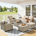 thumbnail image 1 of Vcatnet 8 Pieces Patio Furniture Sets PE Wicker Sectional Sofa Rattan Outdoor Conversation Set with Solar Powered Coffee Table for Porch, Backyard, Beige, 1 of 9