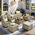 thumbnail image 1 of Vcatnet 9 Pieces Outdoor Patio Furniture Sectional Sofa All Weather Wicker Conversation Set with Swivel Rocking Chairs and Solar Powered Coffee Table Dark Gray, 1 of 10