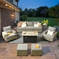 thumbnail image 1 of Vcatnet 9 Pieces Patio Fire Pit Sets Outdoor Patio Sectional Sofa Furniture Wicker Conversation Set with Swivel Glider Chairs Dark Gray, 1 of 7