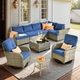 thumbnail image 1 of Vcatnet 9 Pieces Outdoor Patio Furniture, PE Wicker Sectional Sofa, Outdoor Conversation Set with Swivel Rockers and Solar Powered Coffee Table, Navy Blue, 1 of 10
