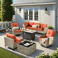 thumbnail image 1 of Vcatnet 9 Pieces Outdoor Patio Furniture Set Sectional Sofa with 42" Fire Pit Wicker Conversation Set with Swivel Rocking Chairs and Solar Powered Coffee Table for Porch,Backyard,Coarse Orange Red, 1 of 8