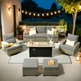 thumbnail image 1 of Vcatnet 9 Pieces Patio Fire Pit Sets, Outdoor Patio Sectional Sofa Furniture, Wicker Conversation Set with Swivel Glider Chairs and Ottoman, Dark Gray, 1 of 10