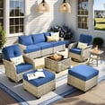 thumbnail image 1 of Vcatnet 9 Pieces Outdoor Patio Furniture Sectional Sofa All Weather Wicker Conversation Set with Swivel Rocking Chairs and Solar Powered Coffee Table Navy Blue, 1 of 10
