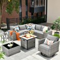 thumbnail image 1 of Vcatnet 9 Pieces Patio Furniture Outdoor Sectional Sofa Wicker Conversation Set with Rocking Chair and Fire Pit Table for Garden,Poolside,Dark Gray, 1 of 8