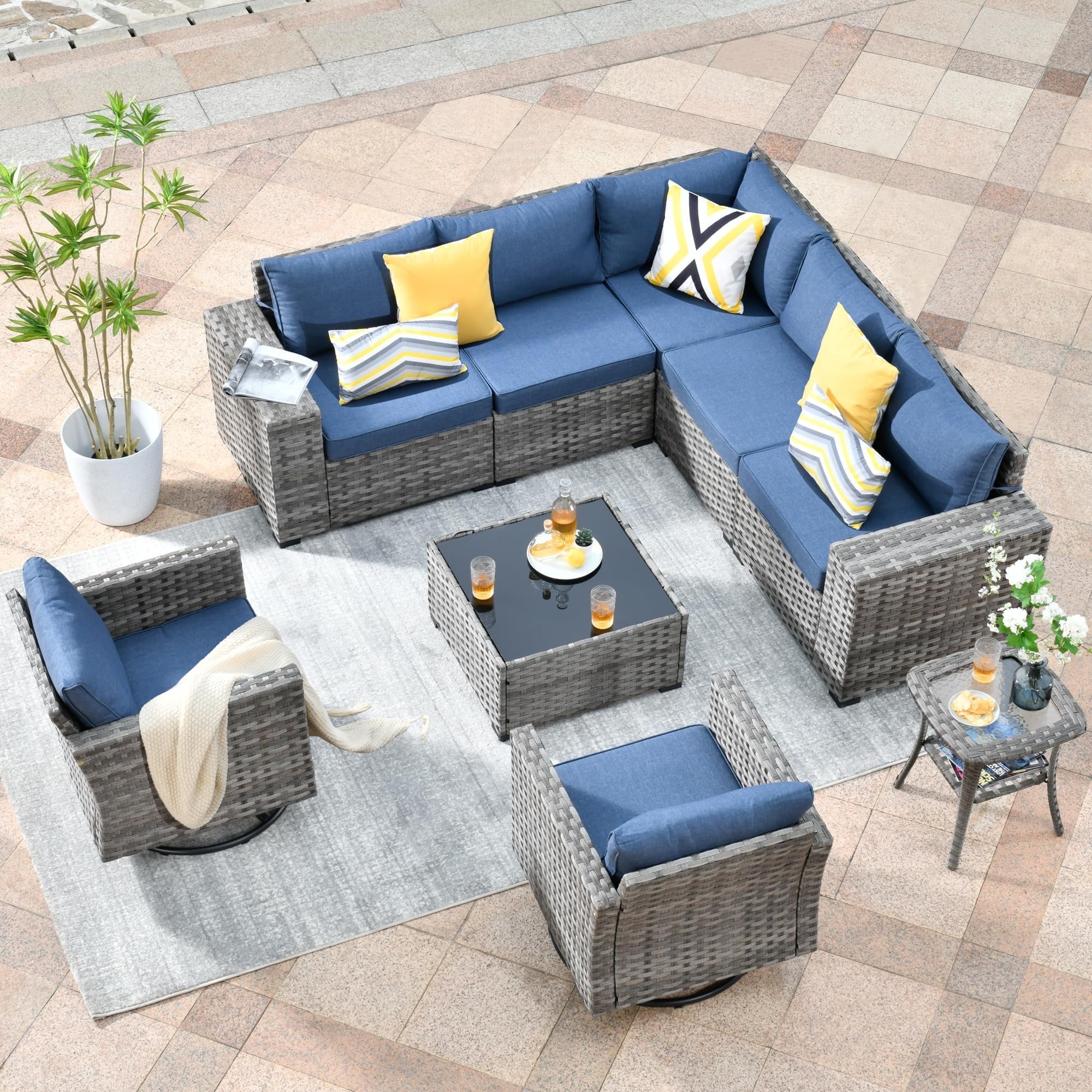 Vcatnet 9 Pieces Patio Furniture Outdoor Wicker Conversation Set with ...