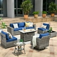 thumbnail image 1 of Vcatnet 9 Pieces Patio Furniture Outdoor Wicker Rattan Conversation Set with Swivel Rocking Chair and Fire Pit Table,Navy Blue, 1 of 8
