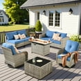 thumbnail image 1 of Vcatnet 9 Pieces Patio Furniture Sets with 42" Fire Pit Table,Outdoor Wicker Rattan Sectional Sofa,All Weather Conversation Set with Swivel Glider Chairs and Solar Powered Coffee Table,Diamond Blue, 1 of 9