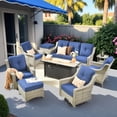 thumbnail image 1 of Vcatnet 9 Pieces Patio Outdoor Conversation Set with Fire Pit Table All Weather Wicker High Back Furniture Swivel Rocking Chairs Sectional for Porch, Backyard, Navy, 1 of 10