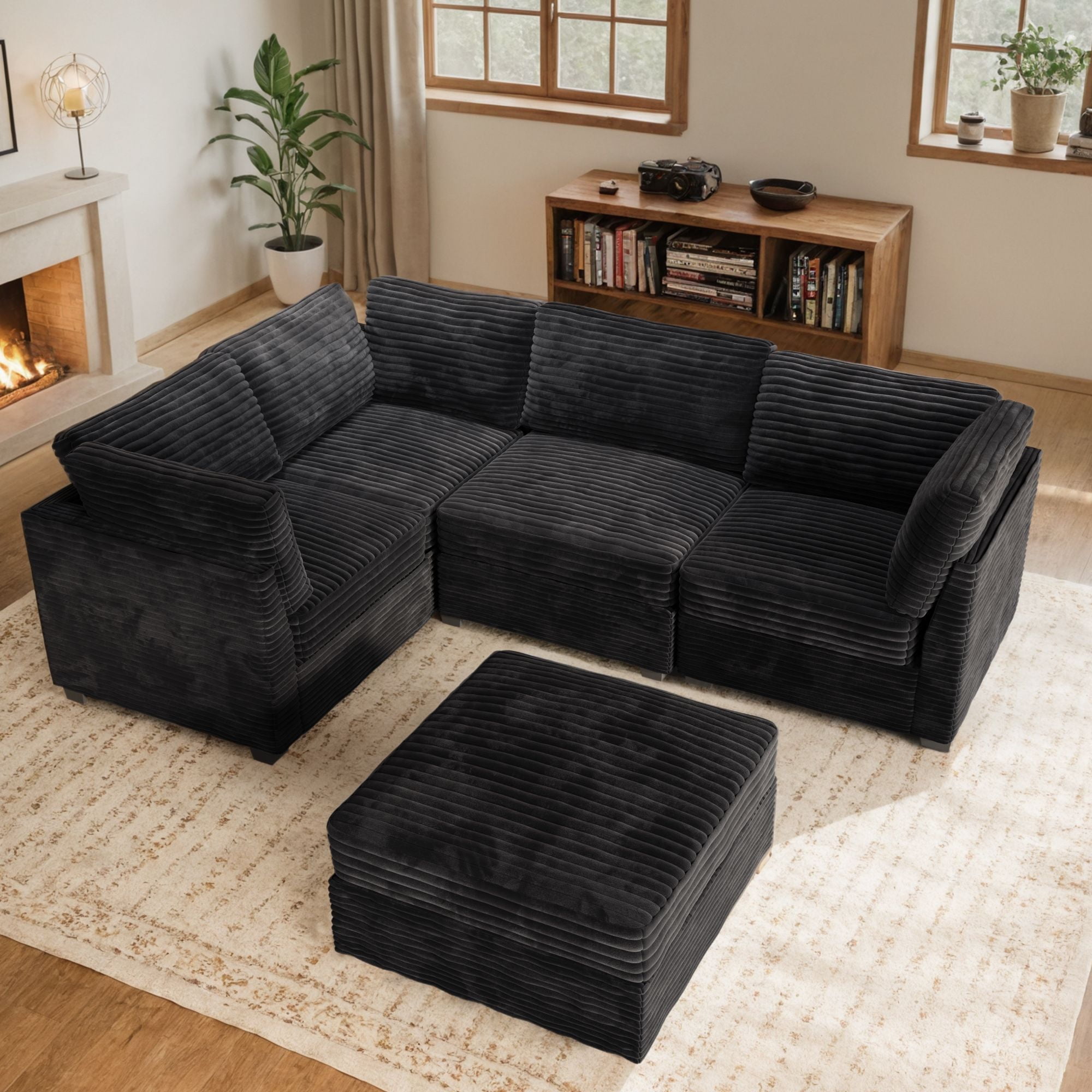Vcatnet 98" Modular Sectional Sofa Couch Corduroy L Shaped Oversized ...