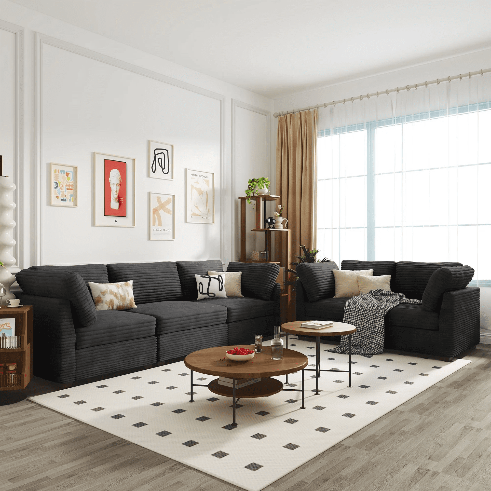 Vcatnet 98" Modular Sectional Sofa Couch Corduroy L Shaped Oversized ...