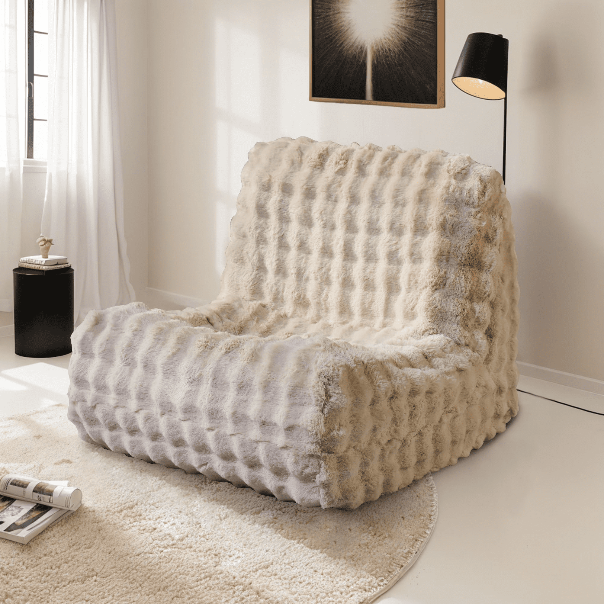 Vcatnet Bean Bag Chair for Adults, Giant Bean Bag Sofa Couch with Memory Foam, Upholstered Lazy Floor Sofa for Living Room, Bedroom, Apartment, Beige