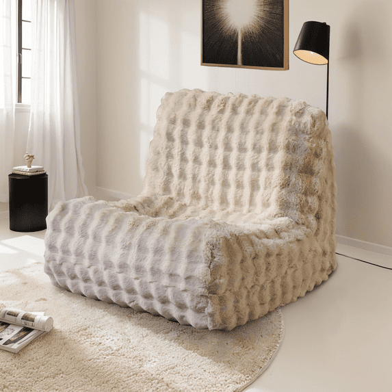 Vcatnet Bean Bag Chair for Adults, Giant Bean Bag Sofa Couch with Memory Foam, Upholstered Lazy Floor Sofa for Living Room, Bedroom, Apartment, Beige