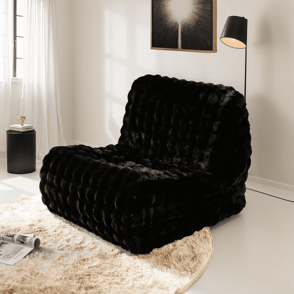 Vcatnet Bean Bag Chair for Adults, Giant Bean Bag Sofa Couch with Memory Foam, Upholstered Lazy Floor Sofa for Living Room, Bedroom, Apartment, Black