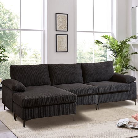 Vcatnet Convertible Sectional Sofa Couch,100" L Shaped 3 Seater Corduroy Sofa,Deep Seat Couch with Reversible Chaise for Living Room,Small Space,Black Stripe