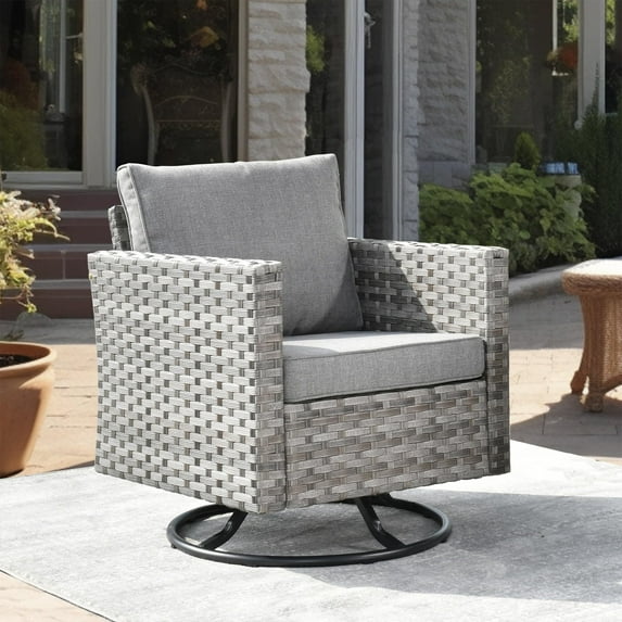 Vcatnet Dark Gray Wicker Swivel Rocking Chair for Garden