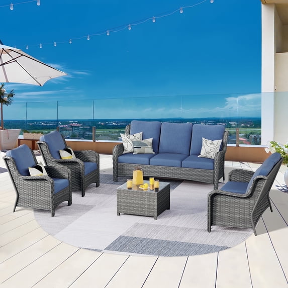 Vcatnet Direct 5 Pieces Outdoor Patio Furniture Sectional Sofa All-weather Conversation Set with Coffee Table for Garden,Poolside,Denim blue