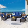 thumbnail image 1 of Vcatnet Direct 5 Pieces Outdoor Patio Furniture Sectional Sofa All-weather Conversation Set with Coffee Table for Garden,Poolside,Navy blue, 1 of 7