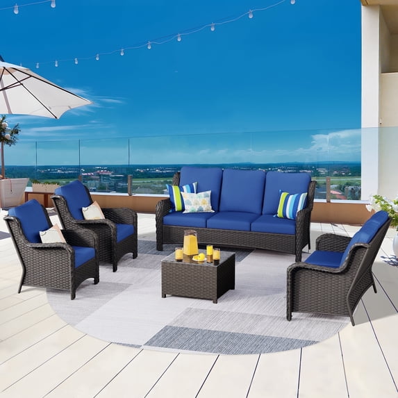 Vcatnet Direct 5 Pieces Outdoor Patio Furniture Sectional Sofa All-weather Conversation Set with Coffee Table for Garden,Poolside,Navy blue