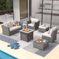 thumbnail image 1 of Vcatnet 7 Pieces Outdoor Patio Furniture Sectional Sofa All-weather Conversation Set with Fire Pit Table and Coffee Table for Porch, Backyard, Beige, 1 of 9