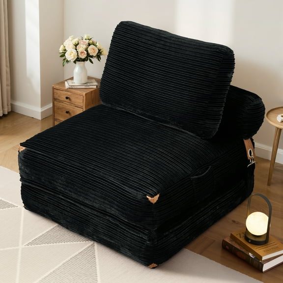 Vcatnet Folding Sofa Bed Chair Convertible Sleeper Chair Comfy Fold Out Chair Bed for Living Room Bedroom, Black