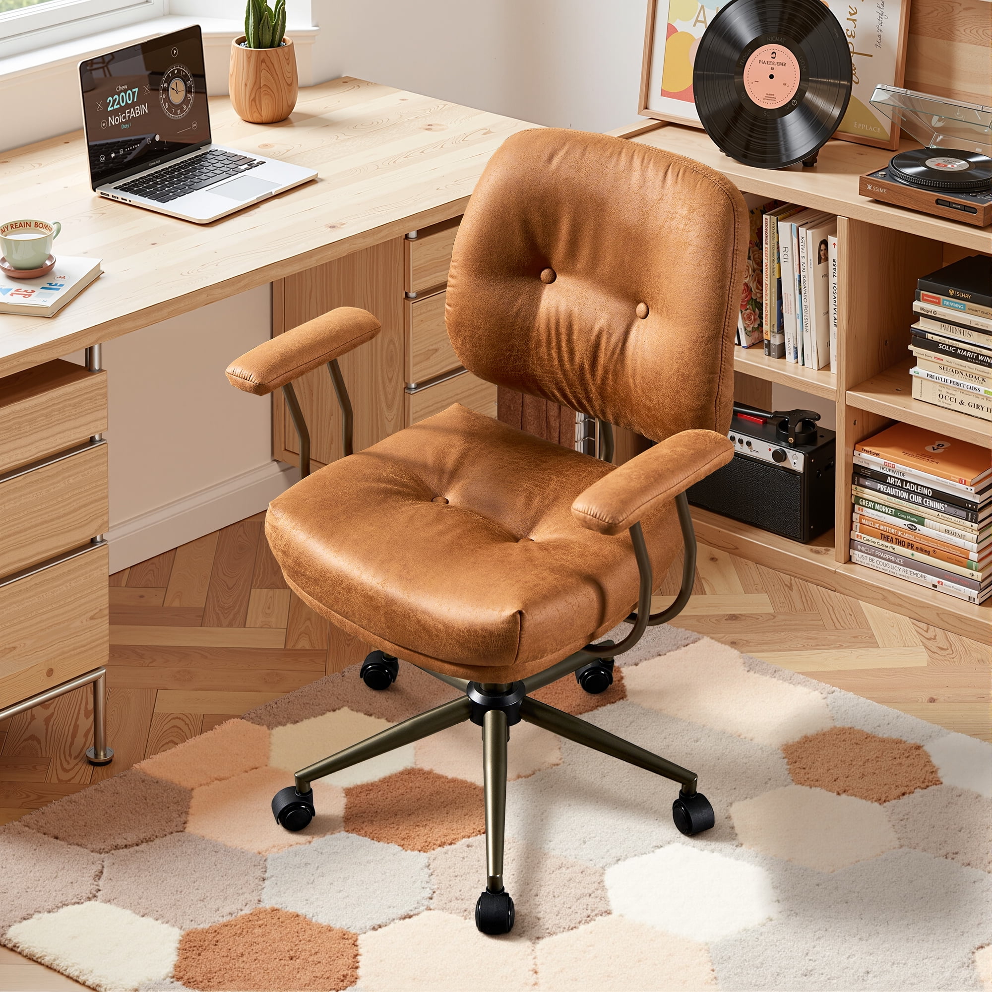 Vcatnet Home Office Chair with Lumbar Support Mid-Century Modern Executive Desk Chair Ergonomic Adjustable Office Chair, Suede Leather, Brown