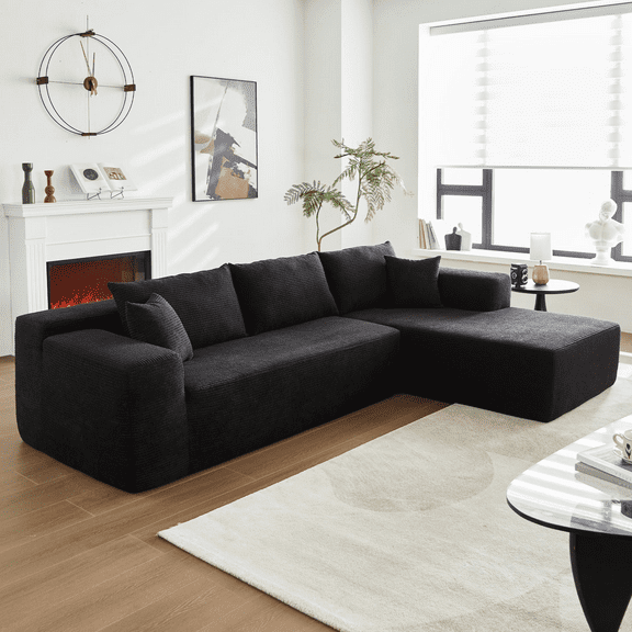 Vcatnet 104" Modular Sectional Sofa Couch Corduroy L Shaped Modern Minimalist Couch for Living Room, Black