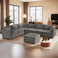 thumbnail image 1 of Vcatnet 130.7" Modular Sectional Sofa Couch Corduroy L Shaped Oversized Modern Minimalist Cloud Couch with Deep Seat and Ottoman for Living Room, 6 Seat, Gray, 1 of 11